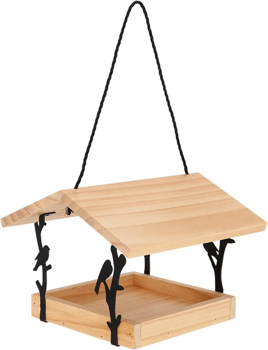 Esschert Design Hangende Voedertafel Tjiftjaf - Houtkleur/Zwart