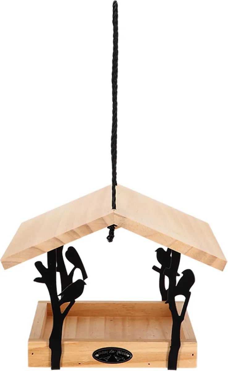Esschert Design Hangende Voedertafel Tjiftjaf - Houtkleur/Zwart