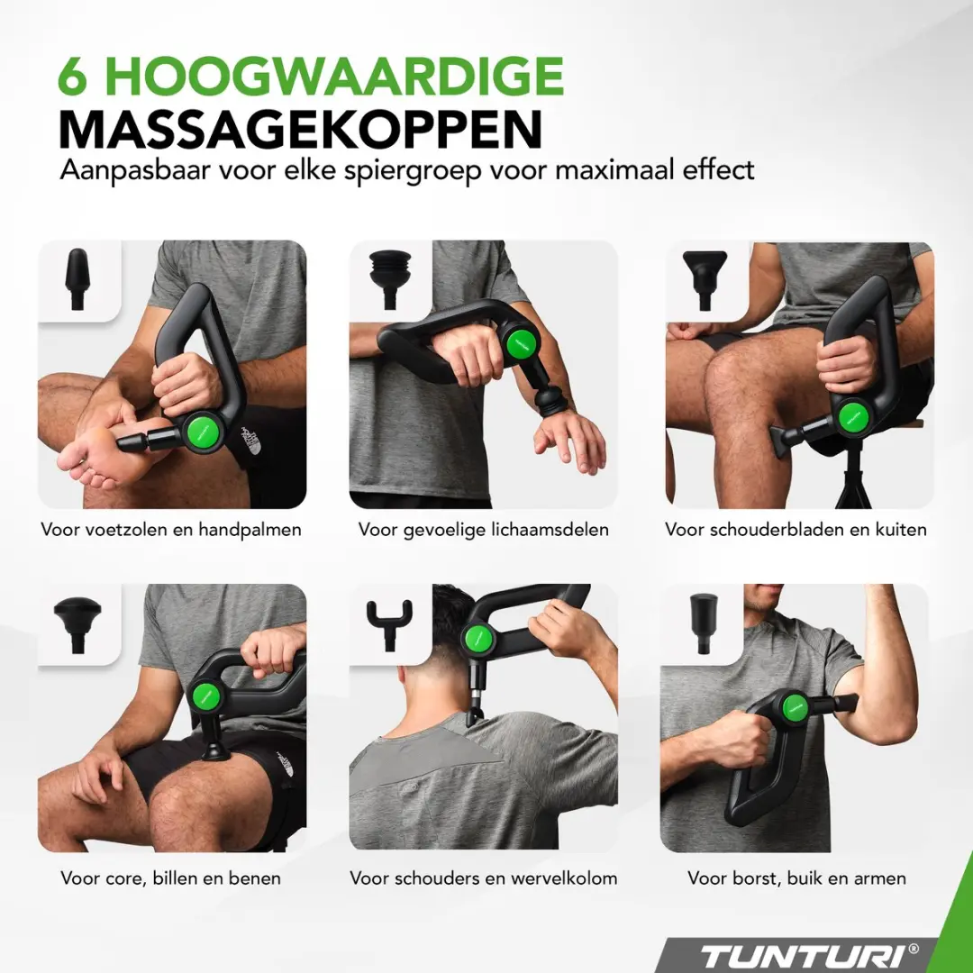 Tunturi MG70 Massagepistool - 6 Koppen - Incl. Koffer