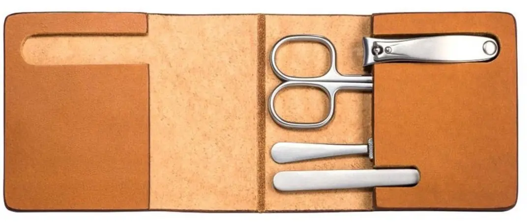 Mühle 4-delige Manicure Set - Bruin Lederen Etui