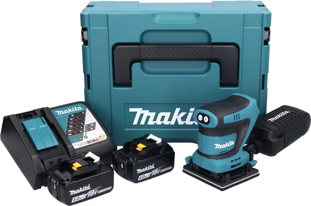 Makita DBO 480 RGJ Excentrische Schuurmachine 18V - 2x 6,0Ah + Oplader