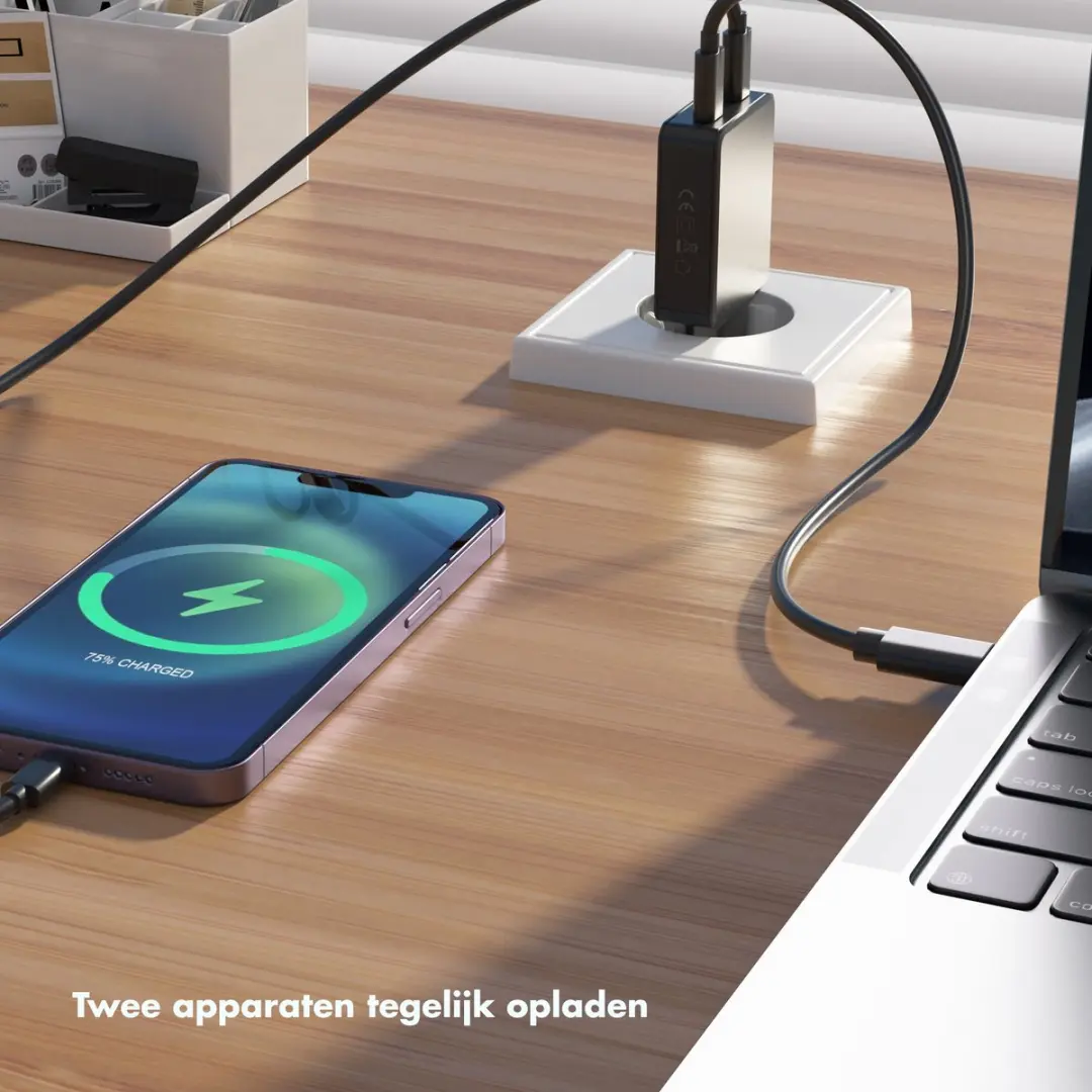 Accezz Ultra Slim GaN Oplader 65W - 2x USB-C - Zwart