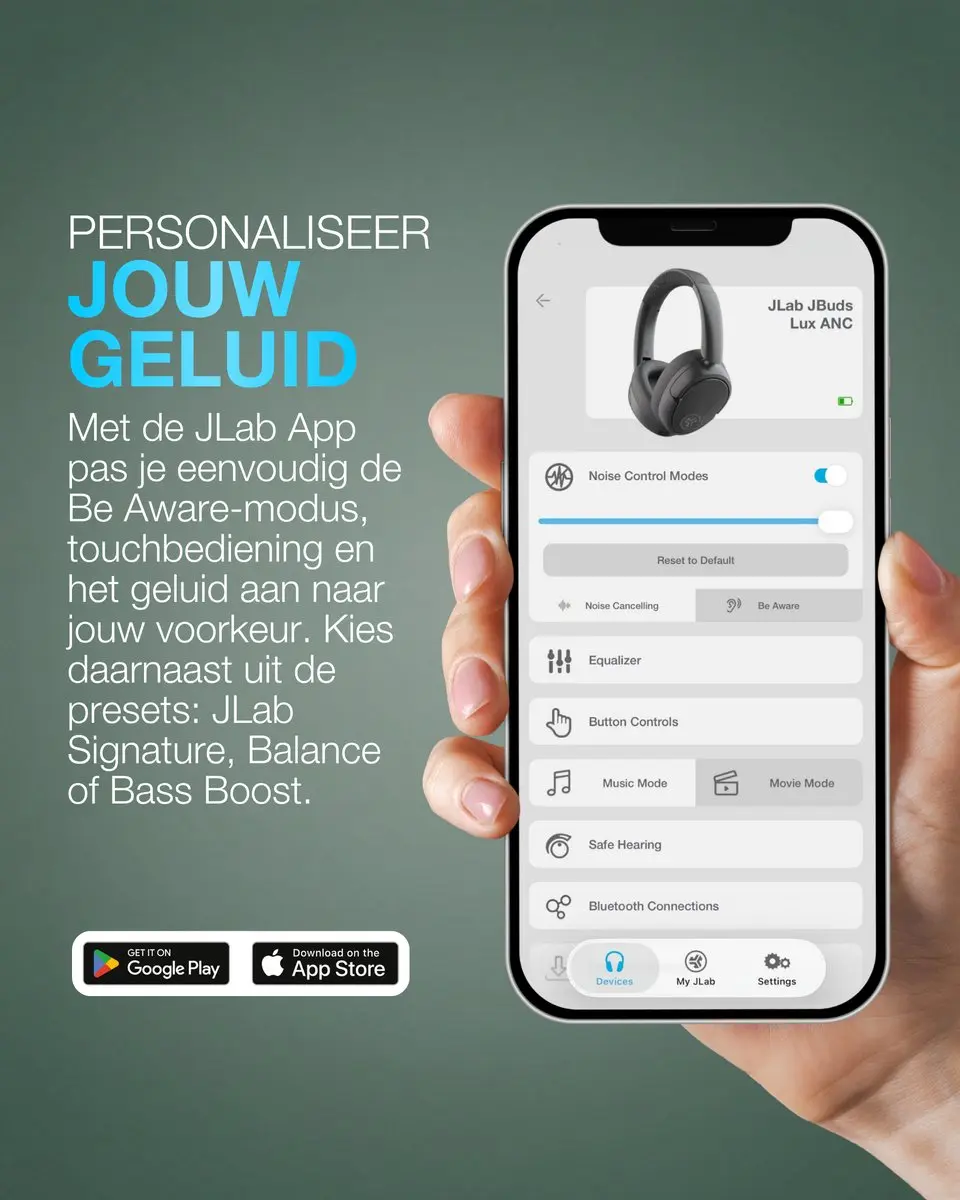 JLab Jbuds Lux ANC IEUHBJLUXANCRSGE62 Draadloze Koptelefoon - 70u Batterij - Groen - afbeelding 6 van 6
