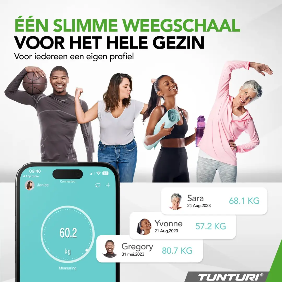 Tunturi Personenweegschaal 14TUSSP001 - Bluetooth - 180kg - Zwart