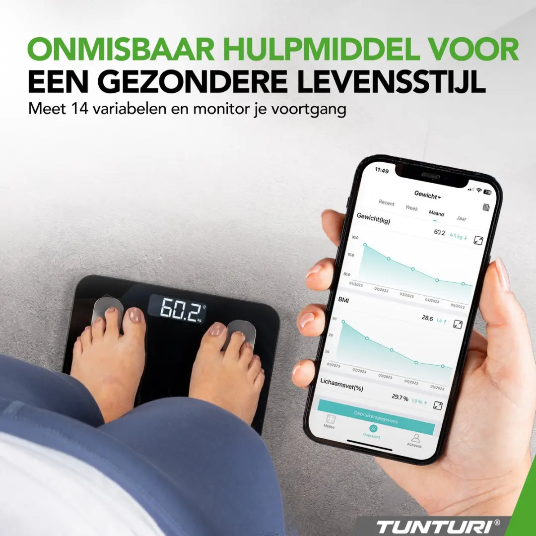 Tunturi Personenweegschaal 14TUSSP001 - Bluetooth - 180kg - Zwart