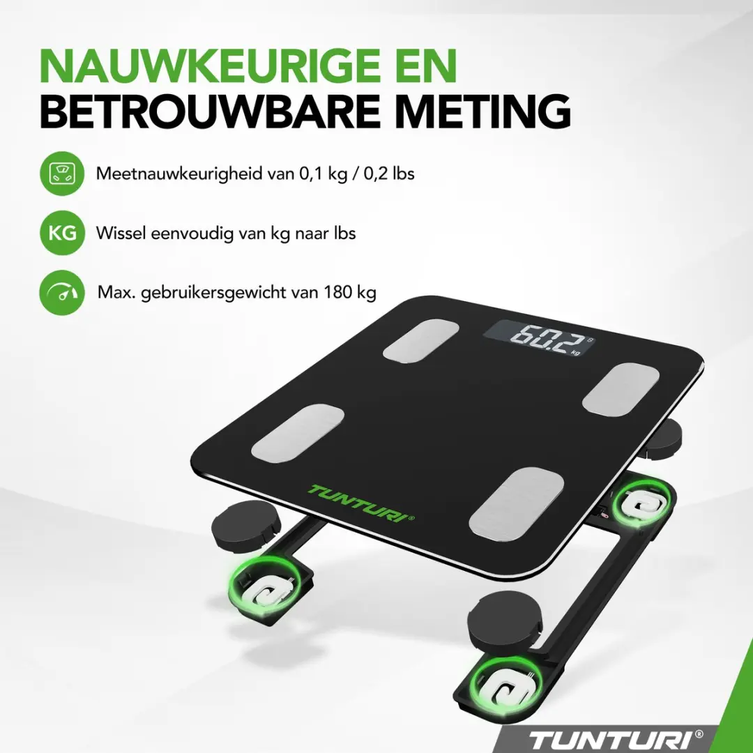 Tunturi Personenweegschaal 14TUSSP001 - Bluetooth - 180kg - Zwart