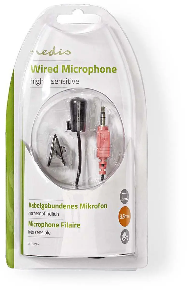 Nedis MICCJ100BK Microfoon - Bedraad - 3.5mm - Zwart