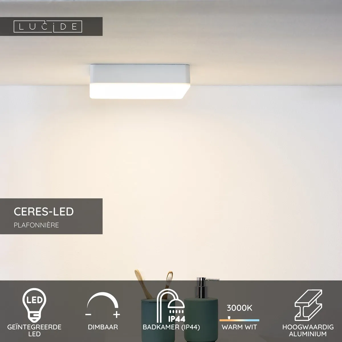 Lucide CERES-LED Plafondlamp Badkamer - 30W 3000K IP44 - Wit