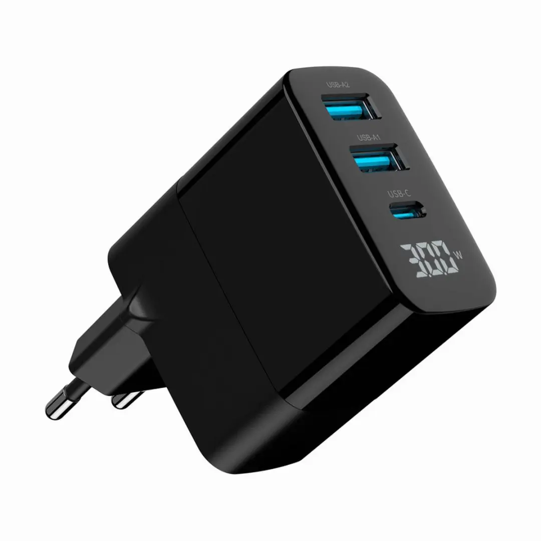 Gembird GaN USB Snellader 30W - 3 Poorten Zwart - afbeelding 6 van 6