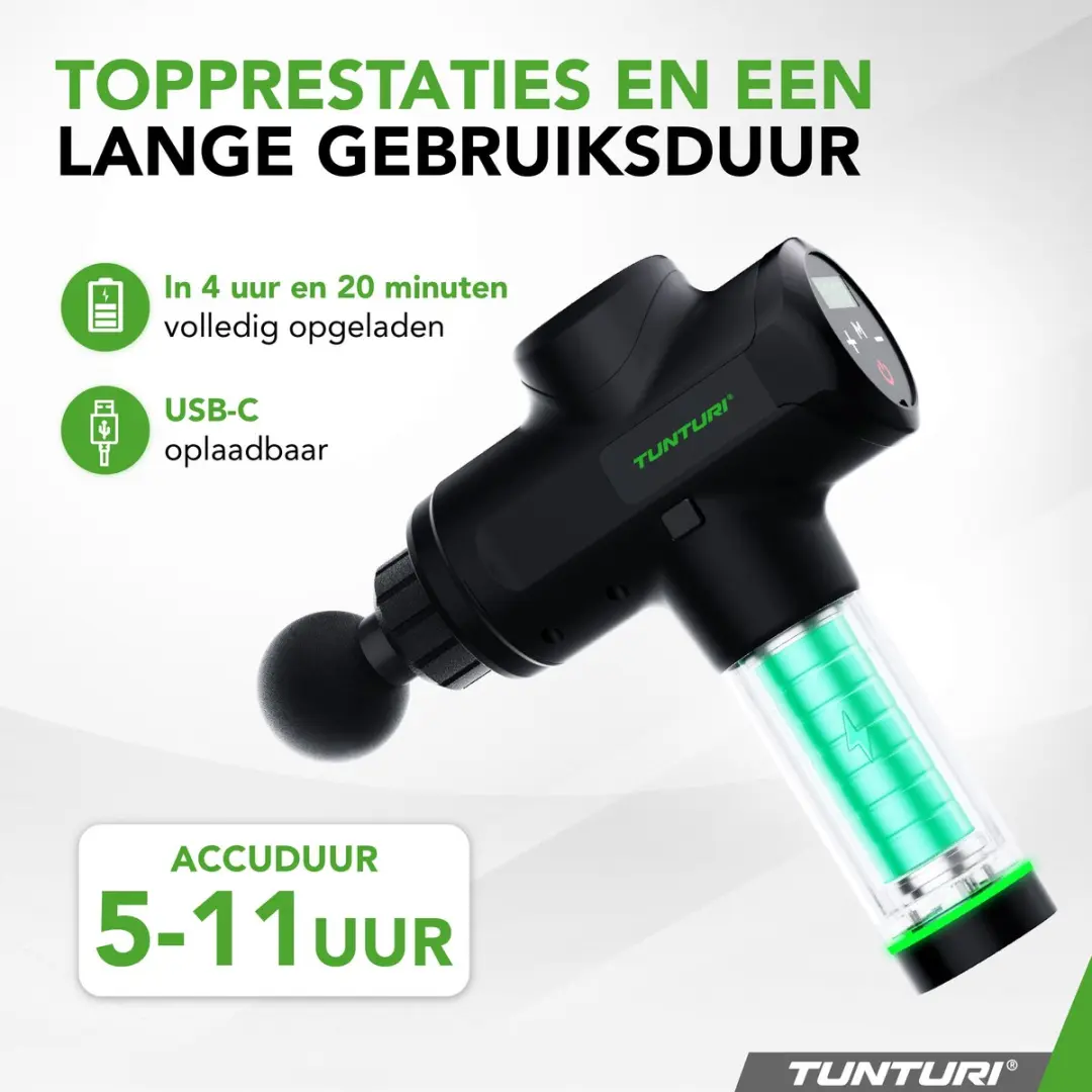 Tunturi MG50 Massagepistool - 4 Koppen - Incl. Koffer