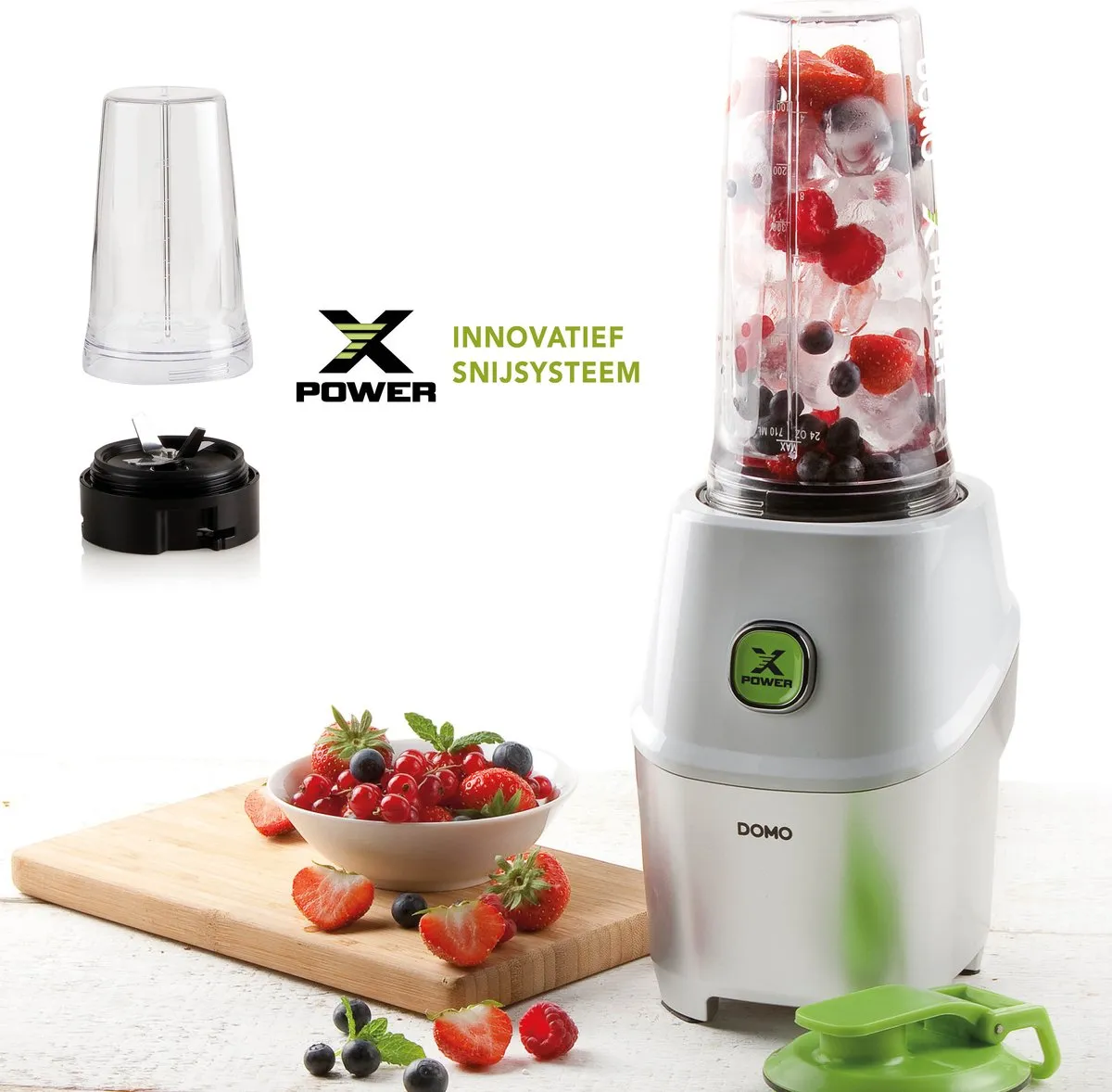 Domo DO700BL Xpower Blender 1000W - 3 Bekers 530/710ml - Grijs/Wit