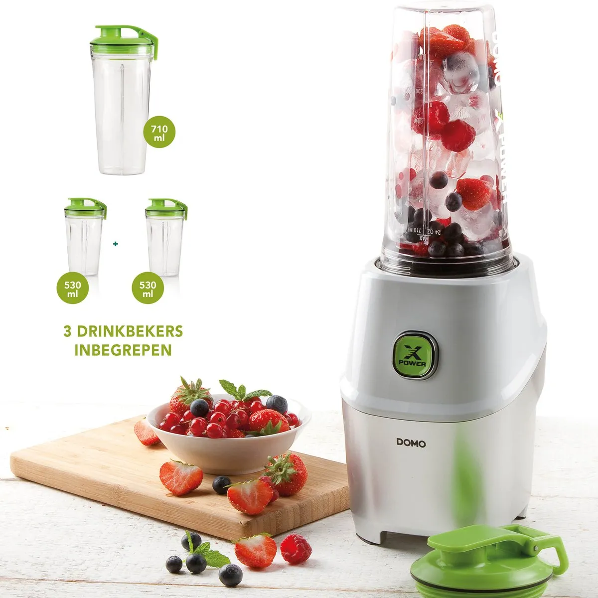 Domo DO700BL Xpower Blender 1000W - 3 Bekers 530/710ml - Grijs/Wit