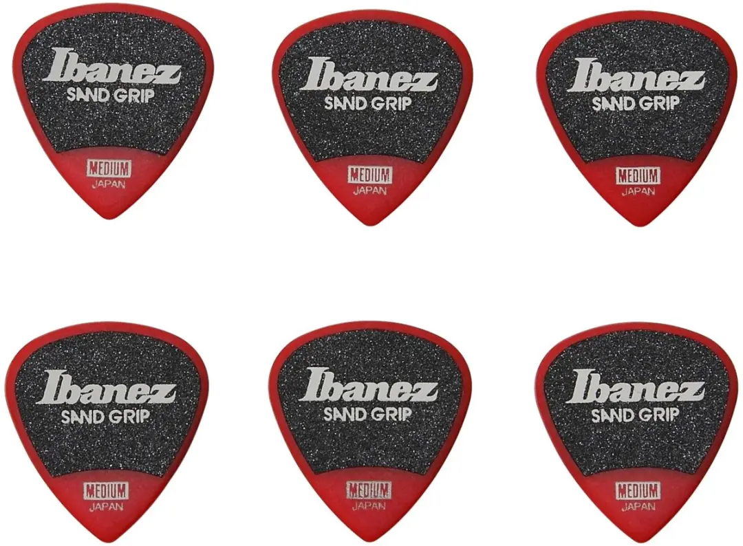 Ibanez Plectrumset Sand-Grip Short Teardrop - Rood 0.8mm - 6 Stuks