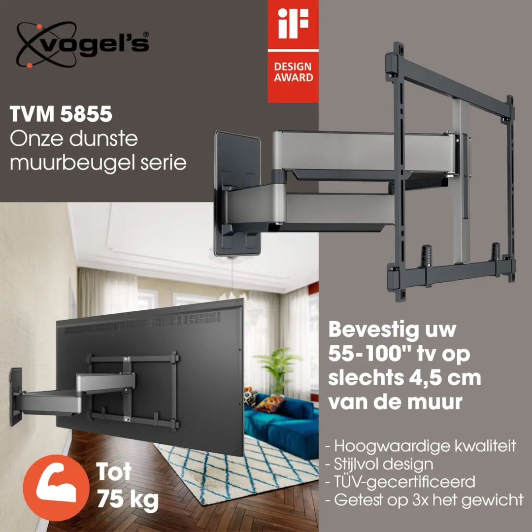 Vogel's ELITE 58555 Forward Motion TV-Beugel XL - 55-100" - Zwart