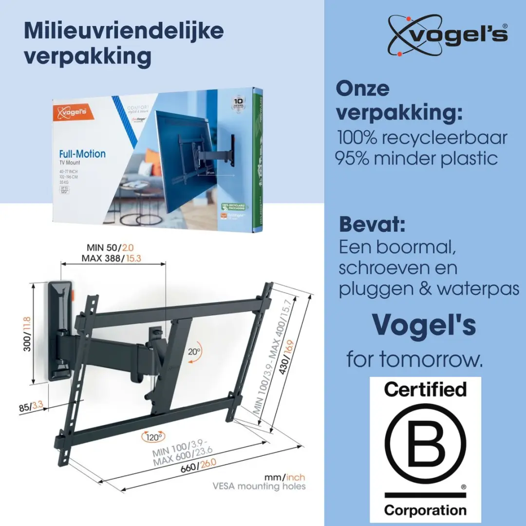 Vogel's COMFORT TVM 3625 TV-Beugel 40-77" - 35kg - VESA 600x400 - Zwart