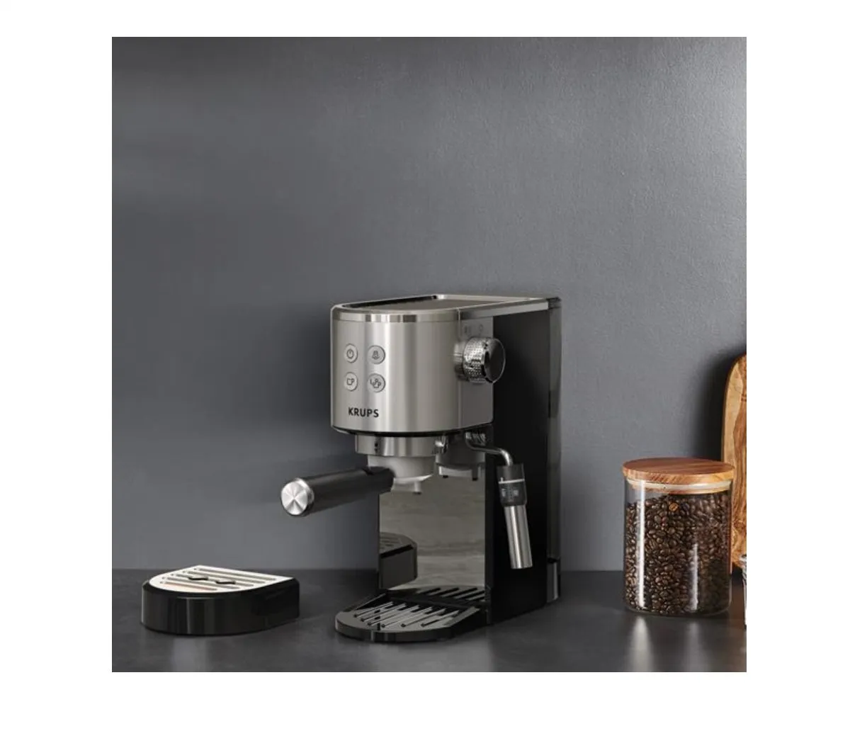 Krups Virtuoso XP444C10 Espressomachine - 15 bar - 1 Liter - RVS/Zwart - afbeelding 5 van 6