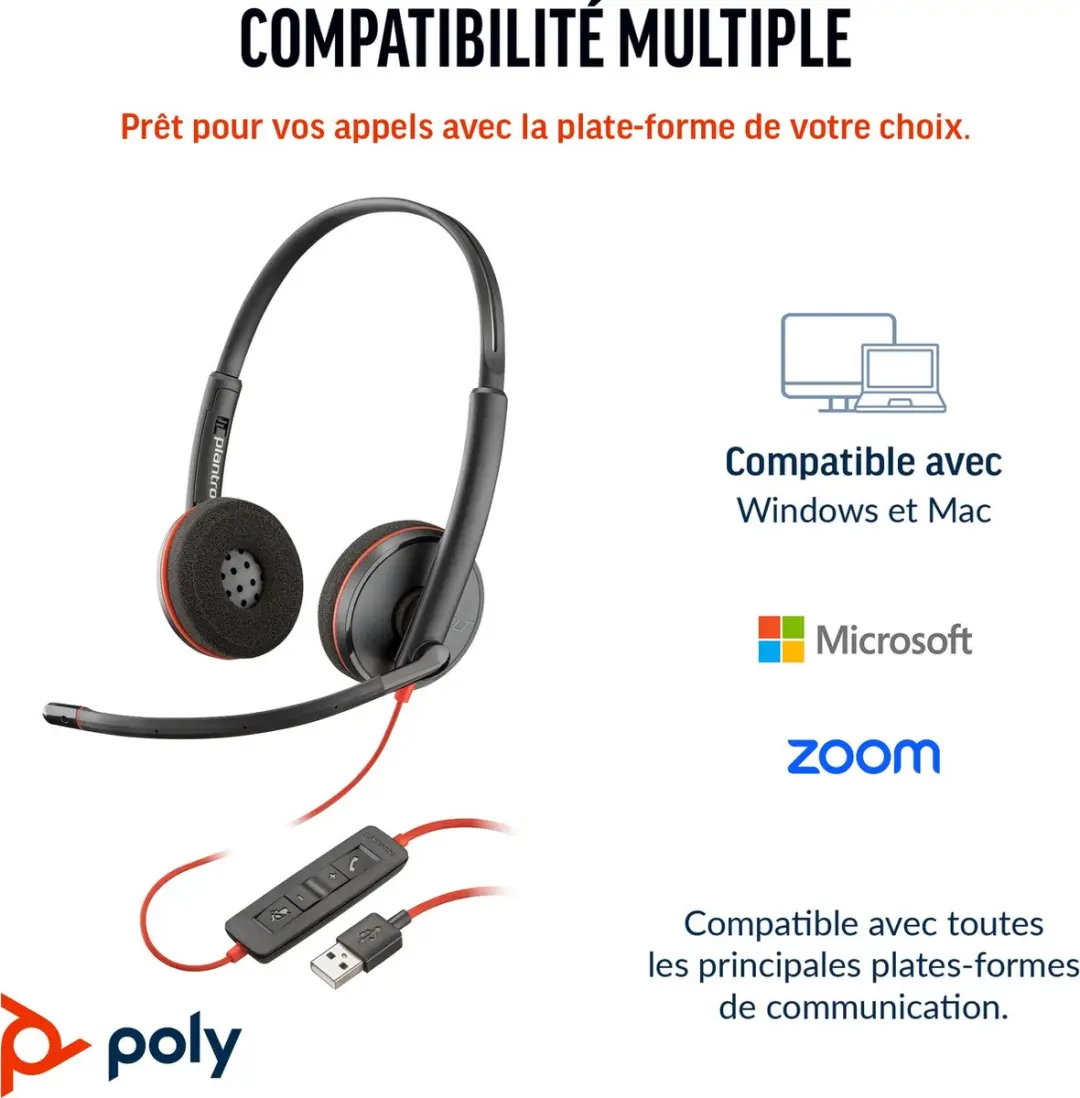 HP Poly Blackwire C3220 Over-Ear Headset - Zwart