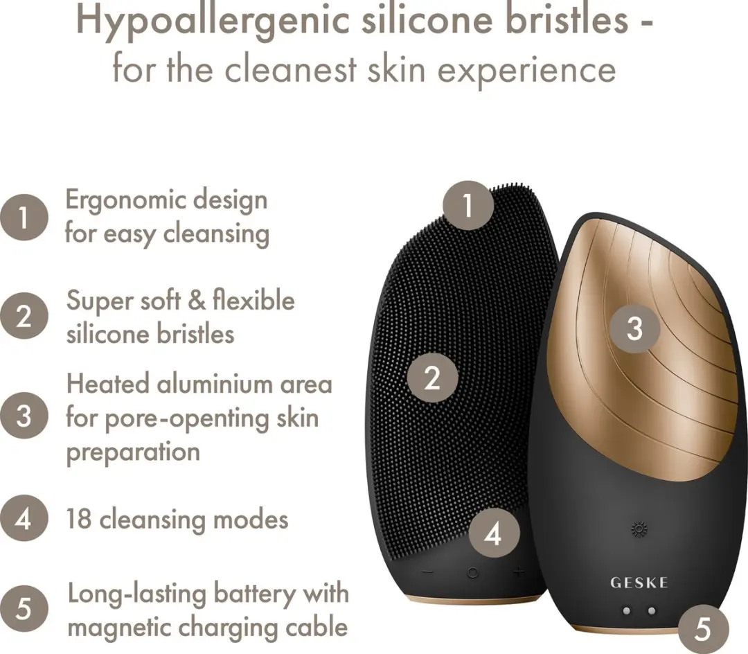 GESKE SmartAppGuided Sonic Thermo Gezichtsborstel AP_GK000007GY01 - 18 Snelheden - Grijs/Goud