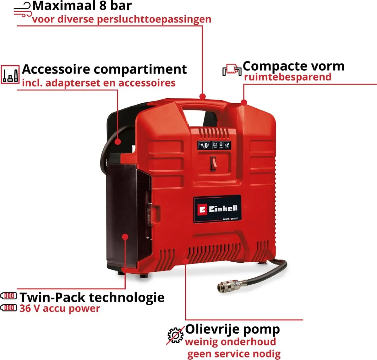 Einhell TE-AC 36/8 Li OF Set Solo Compressor - 36V - 8 bar - 130 l/min