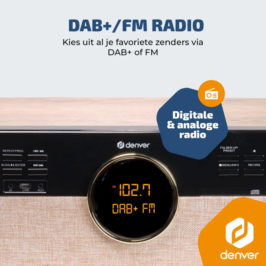 Denver MRD180 Platenspeler - DAB+/FM Radio - CD - Cassette - Bruin