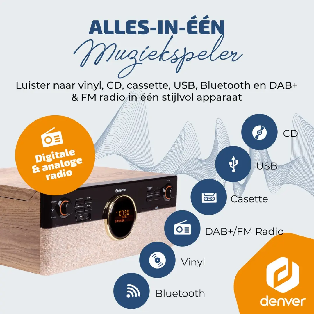 Denver MRD180 Platenspeler - DAB+/FM Radio - CD - Cassette - Bruin