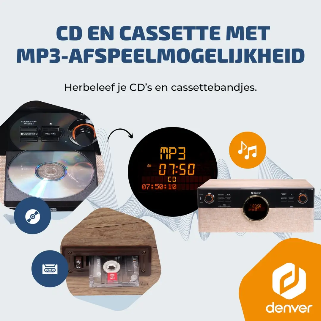 Denver MRD180 Platenspeler - DAB+/FM Radio - CD - Cassette - Bruin