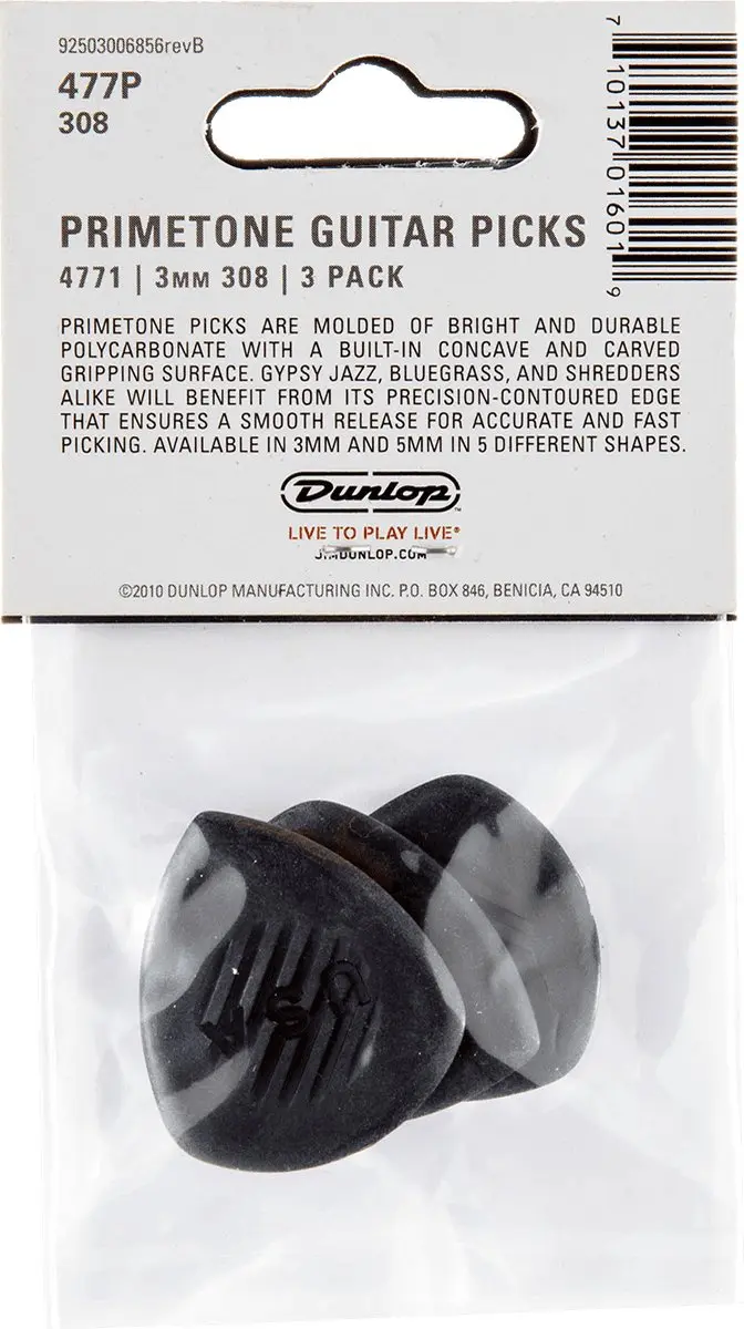Dunlop Primetone 308 Plectrum - Large Sharp 3.00mm - 3 Stuks