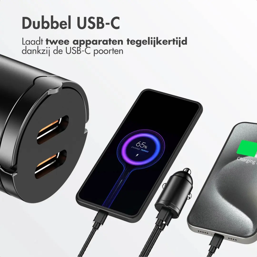 Accezz Autolader SH00081669 - 2x USB-C 65W - Zwart