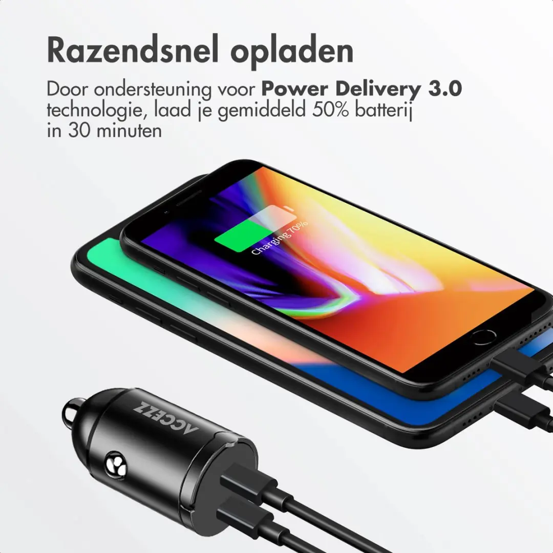 Accezz Autolader SH00081669 - 2x USB-C 65W - Zwart