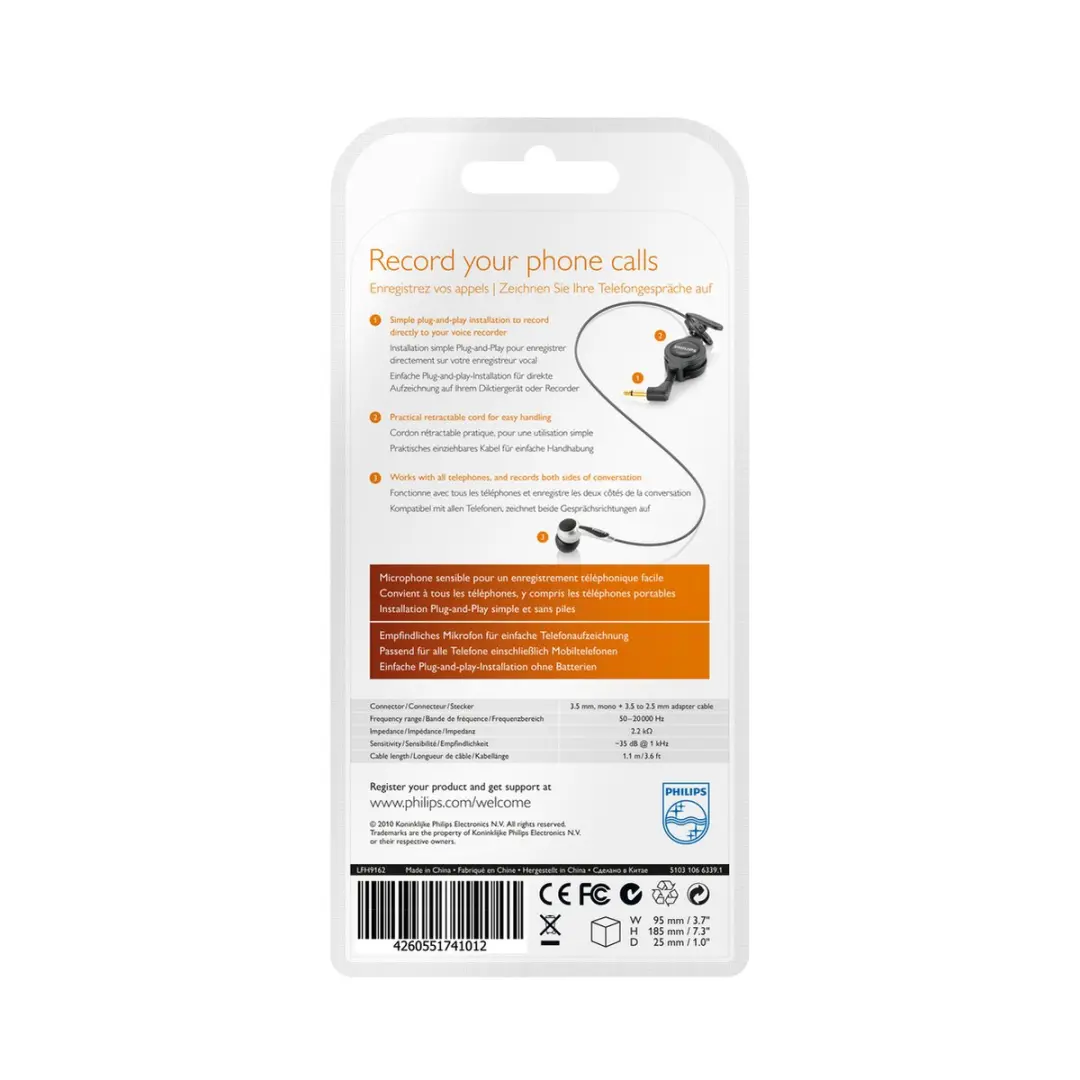Philips LFH9162 Telefoon Pick-up Microfoon - Zwart
