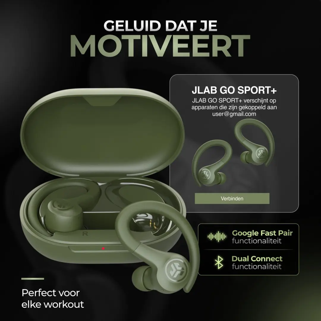 JLab Go Sport EBGAIRSPRTRGRN124 Draadloze Oordopjes - 35u IP55 - Donkergroen
