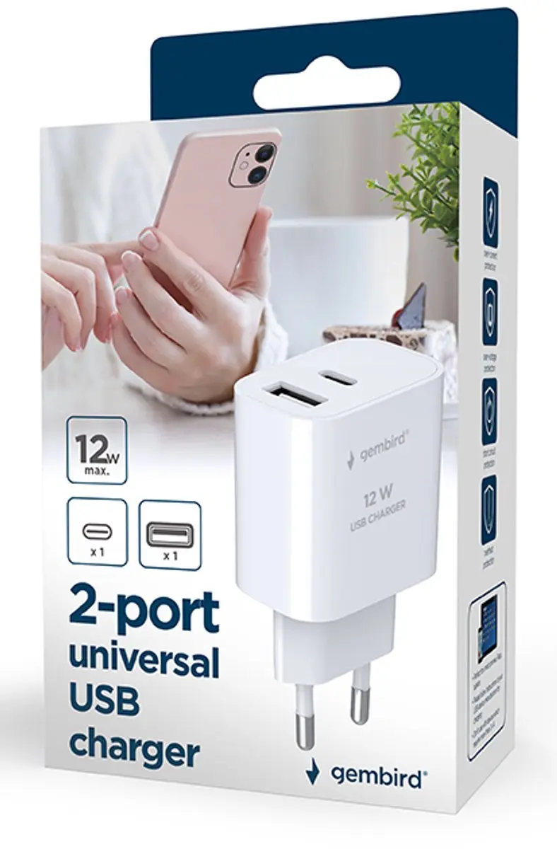 Gembird TA-UC-2AC12-01-BK USB Oplader 2-Poorts - 12W - Zwart - afbeelding 6 van 6