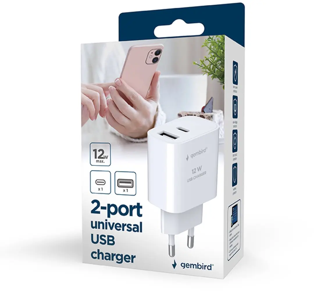 Gembird TA-UC-2AC12-01-BK USB Oplader 2-Poorts - 12W - Zwart