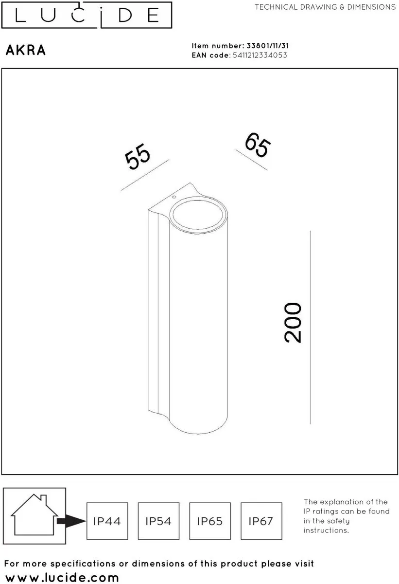 Lucide AKRA Wandlamp LED 2x6,5W 2700K IP54 - Wit