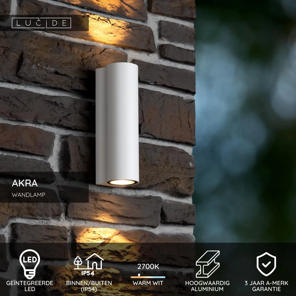 Lucide AKRA Wandlamp LED 2x6,5W 2700K IP54 - Wit