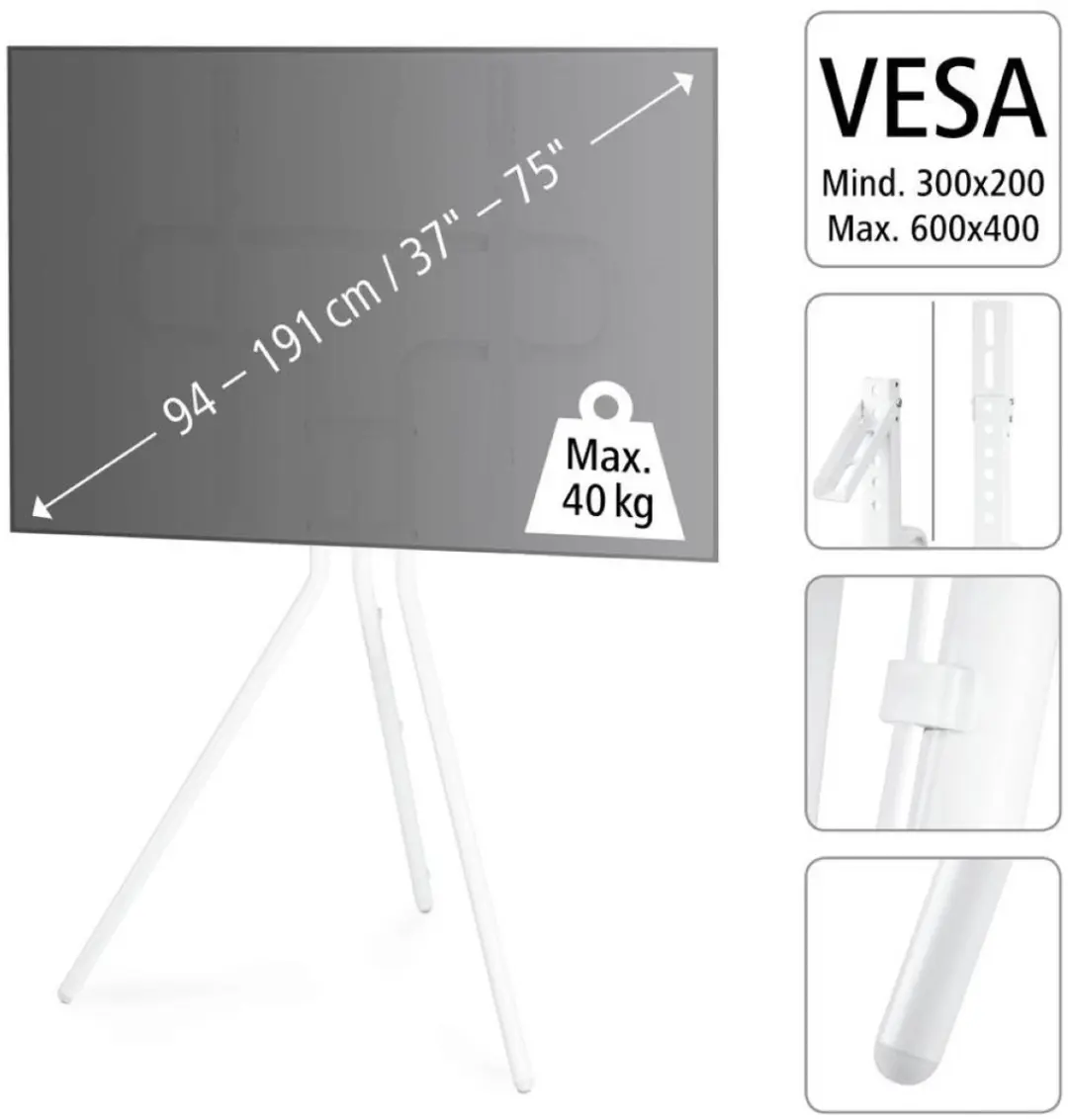 Hama Staffelei-Design TV Standaard 00220871 - Wit - 75 inch - VESA 600x400