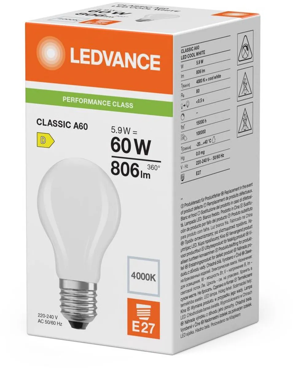 LEDVANCE LED Classic A60 E27 - 5.9W 806lm 4000K Mat Glas
