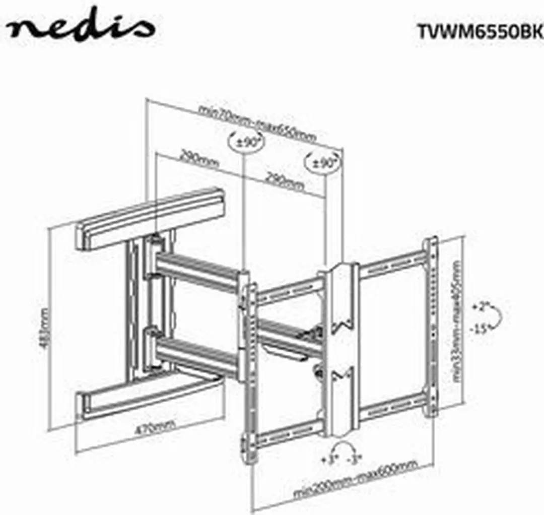Nedis TVWM6550BK TV-Muurbeugel - 50kg - Zwart
