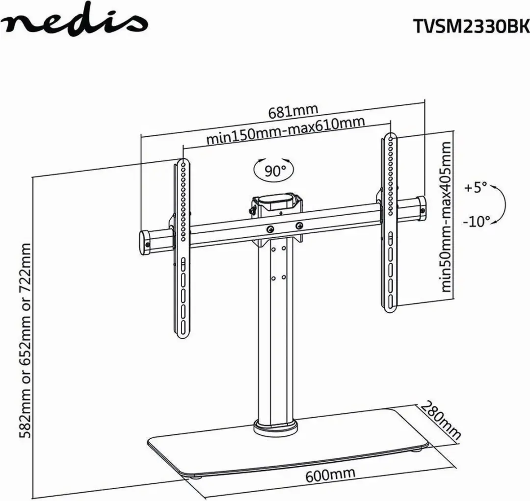 Nedis TVSM2330BK Draai- en Kantelbare TV-Standaard 65" - 45kg - Zwart