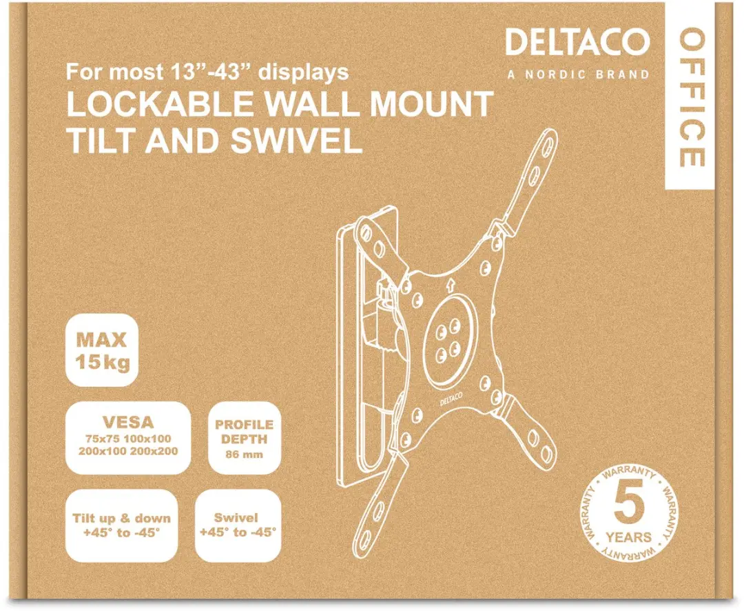 Deltaco ARM-0265 TV/Monitor Muurbeugel - 13-43" - Max 15kg - Grijs