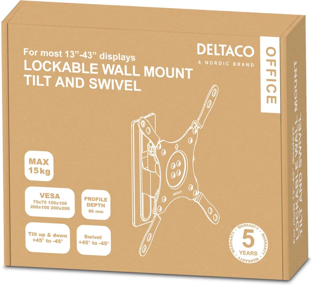 Deltaco ARM-0265 TV/Monitor Muurbeugel - 13-43" - Max 15kg - Grijs