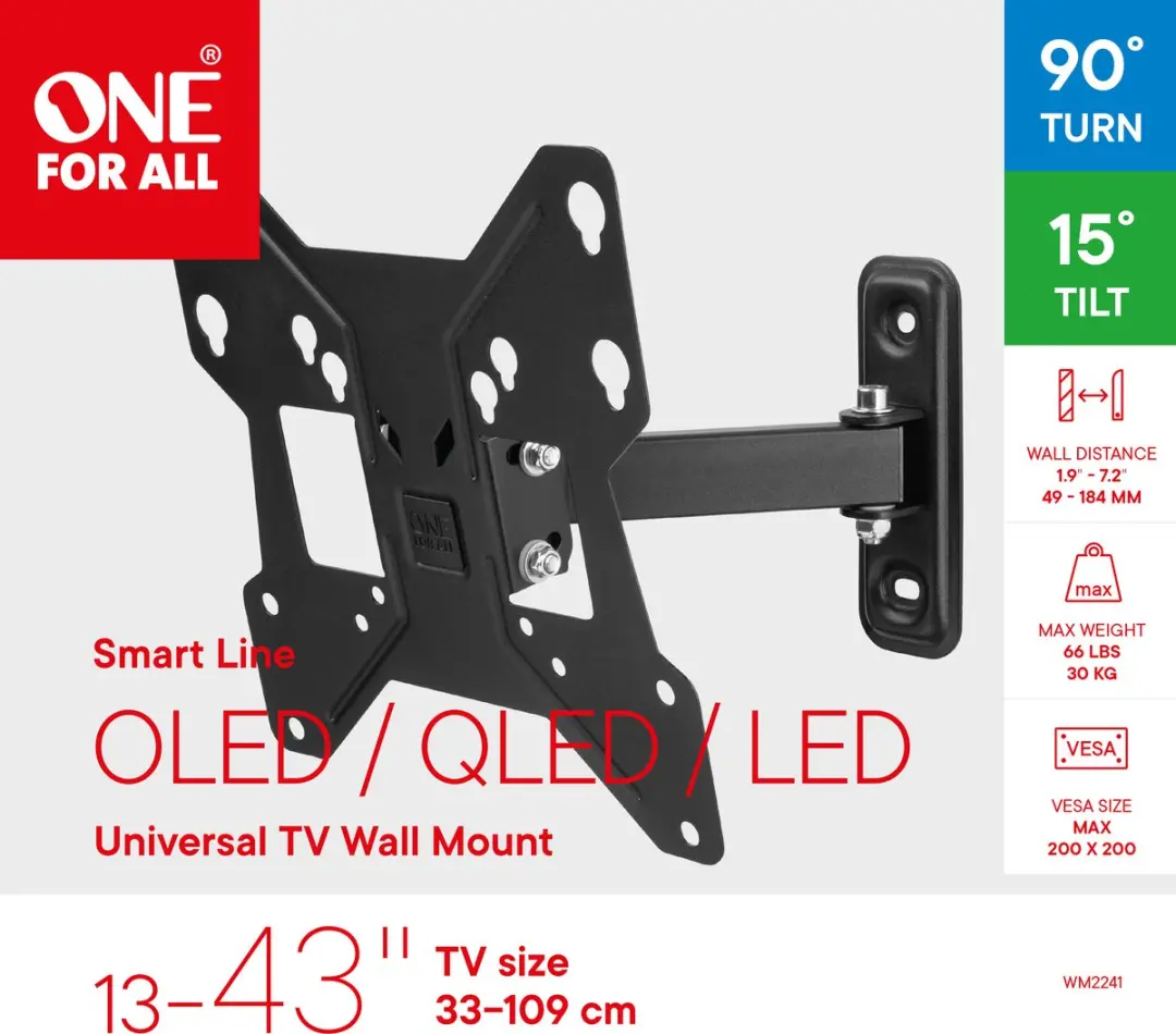 One For All WM2241 Smart Line TV-Beugel - 13-43" - 30kg - Zwart
