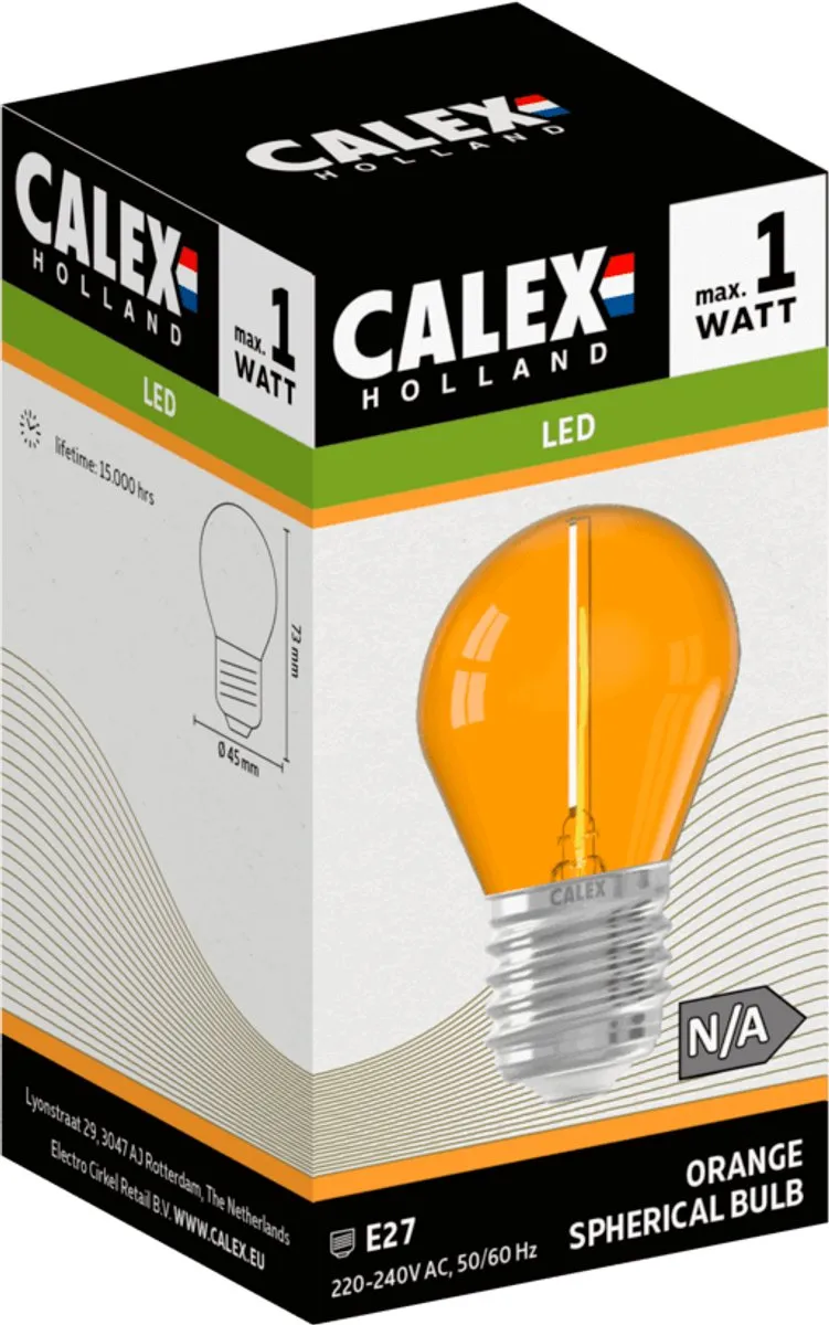 Calex LED Kogellamp E27 1W - Oranje - afbeelding 2 van 4