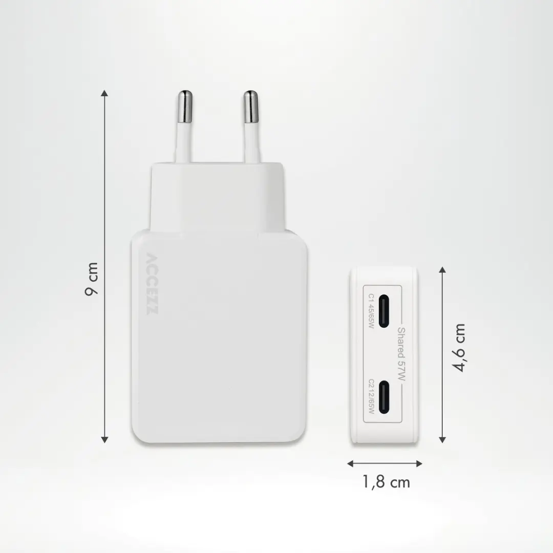 Accezz Ultra Slim GaN Oplader 65W - 2x USB-C - Wit