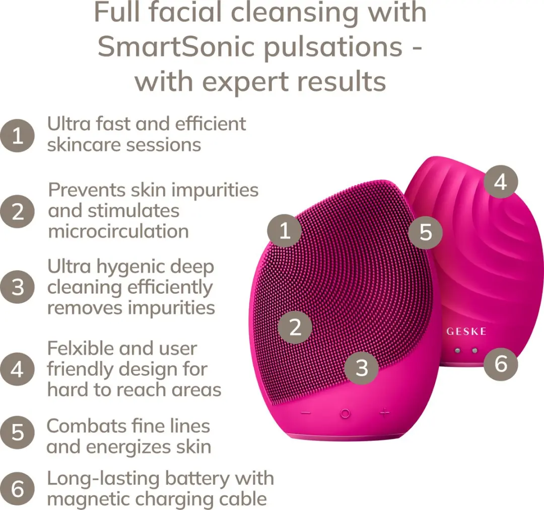 GESKE SmartAppGuided Facial Brush 5-in-1 - 14 Snelheden - Magenta