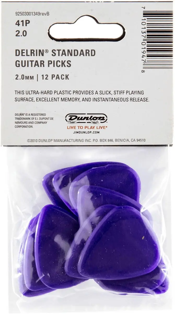 Dunlop 41P200 Delrin Plectrum 2.00mm - 12 Stuks