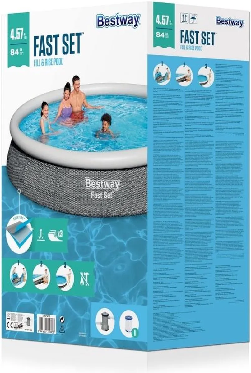 Bestway Fast Set Opblaasbaar Zwembad 457x84cm - 9677L - Grijs - afbeelding 6 van 6
