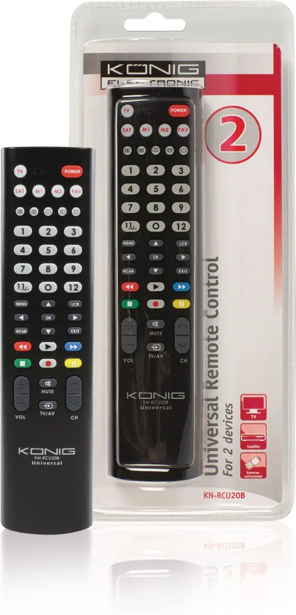 Konig KN-RCU20B Universele Afstandsbediening - 2 Apparaten - Zwart