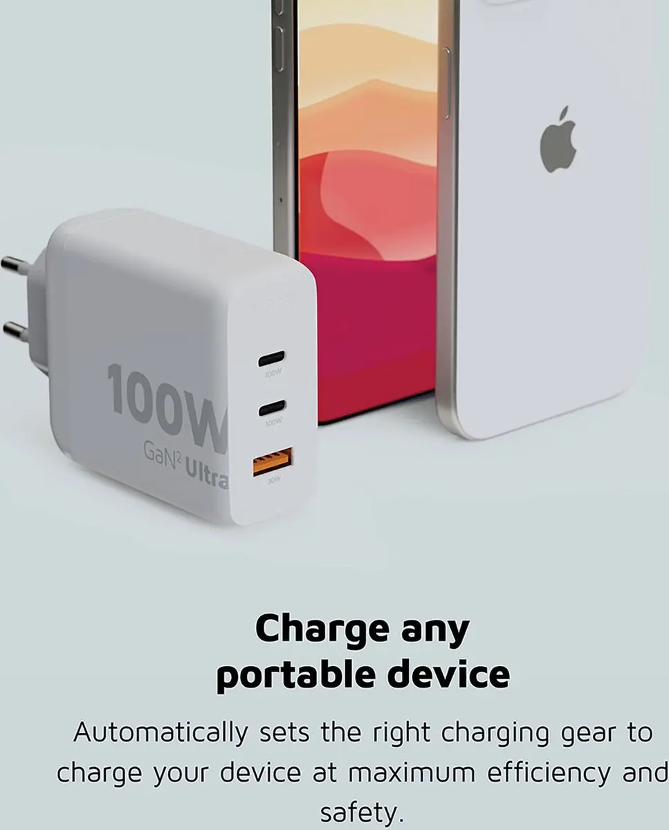 Xtorm GaN2 Ultra XEC100 USB-C Adapter 100W - 2x USB-C & USB-A Wit