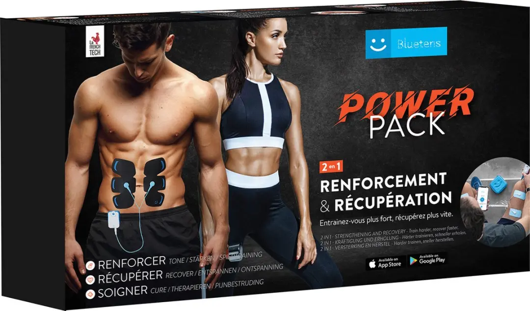 Bluetens Electrodes Powerpack - Buik - 2x Batterijen - Zwart & Blauw